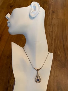 Edwardian Silver Pendant 2 Carat Natural Old Mine Diamond & Sapphire circa 1910