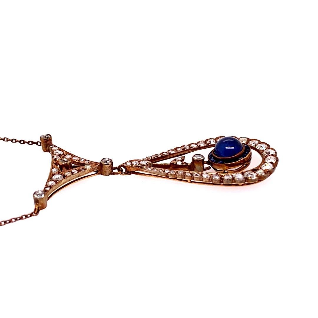 Anhänger aus edwardianischem Silber, 2 Karat natürlicher Diamant und Saphir im alten Minenschliff, um 1910 (Alteuropäischer Brillantschliff) im Angebot