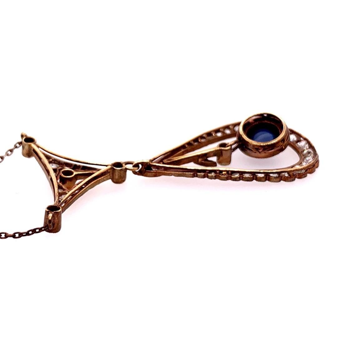 Anhänger aus edwardianischem Silber, 2 Karat natürlicher Diamant und Saphir im alten Minenschliff, um 1910 im Zustand „Gut“ im Angebot in Los Angeles, CA