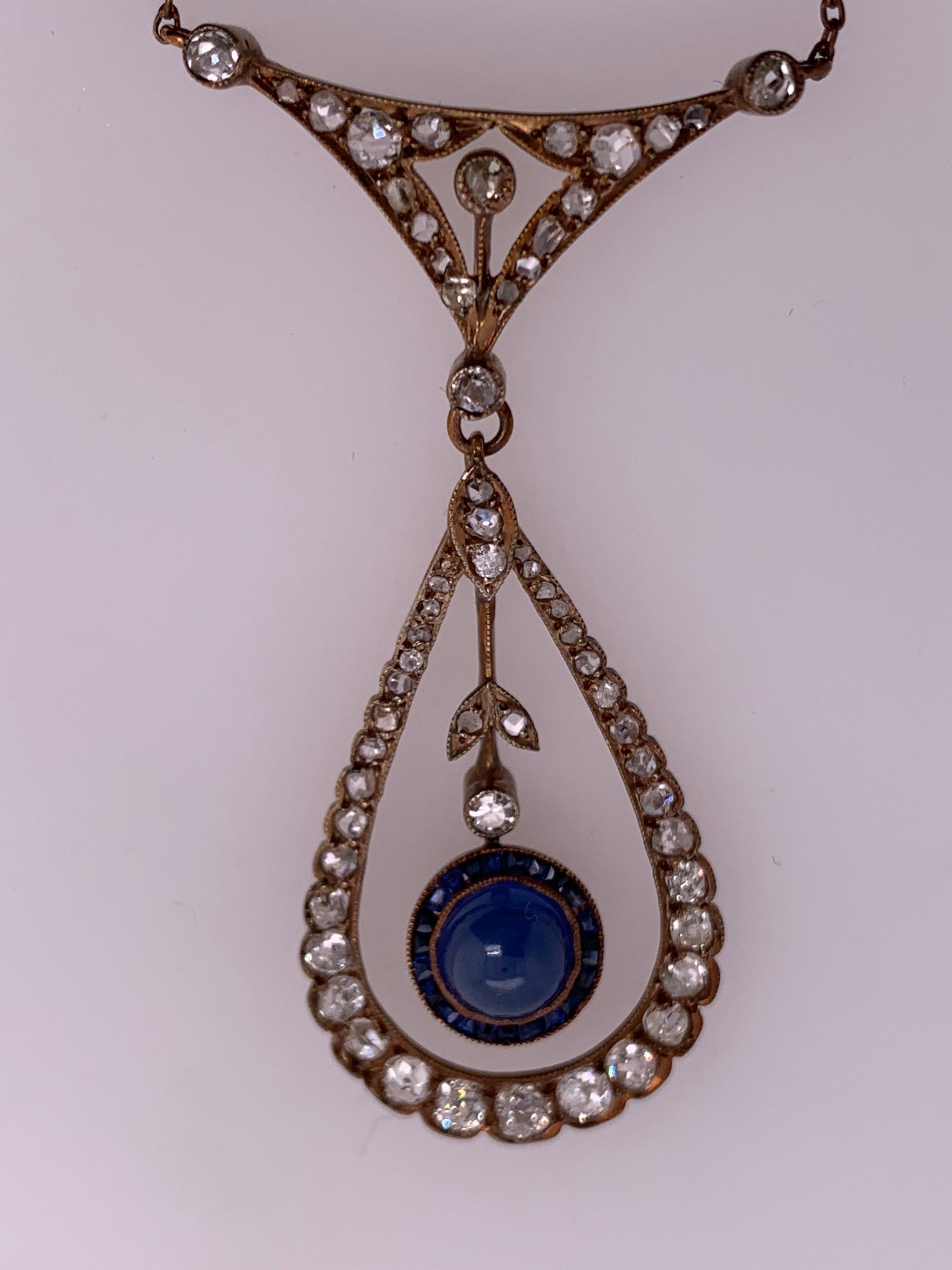 Women's Edwardian Silver Pendant 2 Carat Natural Old Mine Diamond & Sapphire circa 1910 For Sale