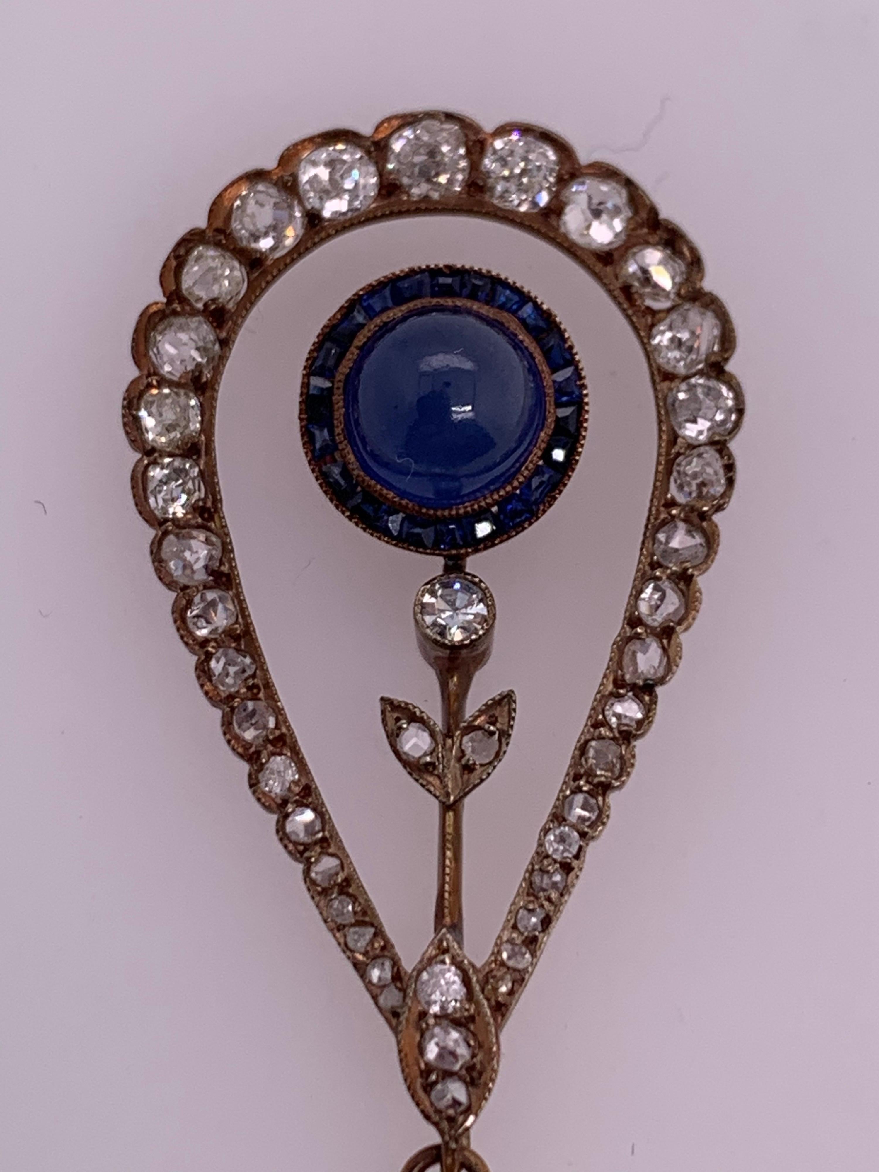 Edwardian Silver Pendant 2 Carat Natural Old Mine Diamond & Sapphire circa 1910 For Sale 1