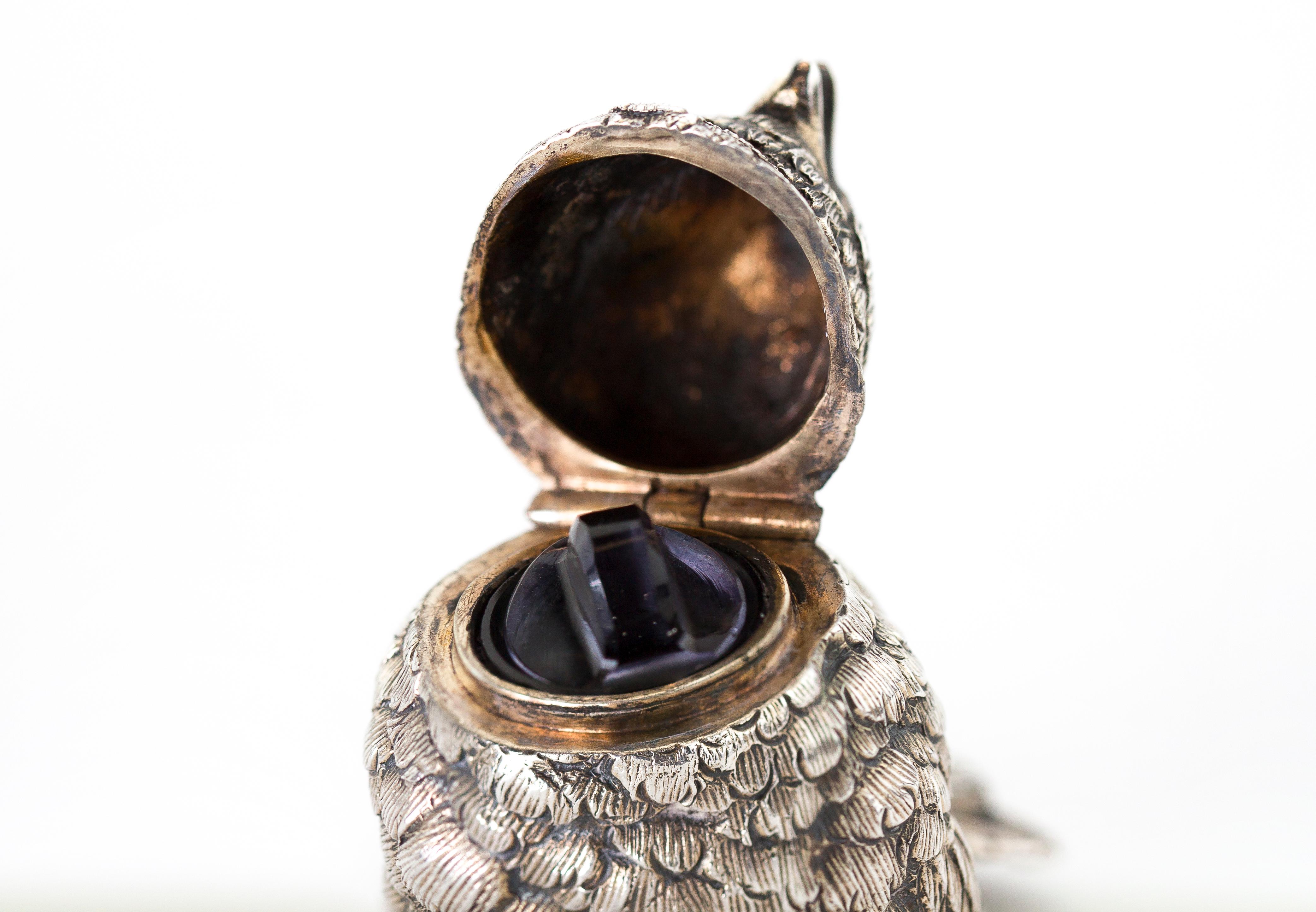 Edwardian Silver Perfume Bottle Scent Holder in a Shape of a Bird, 1905 For Sale 2