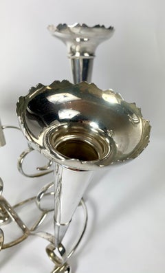Edwardian Silver Plate Flower Vase Epergne Centerpiece with Five Tulip Vases