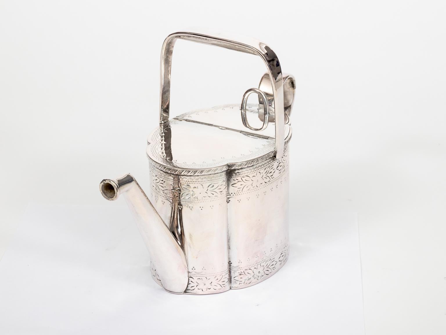Early 20th Century Edwardian Silver Plate Watering Can with Floral Border