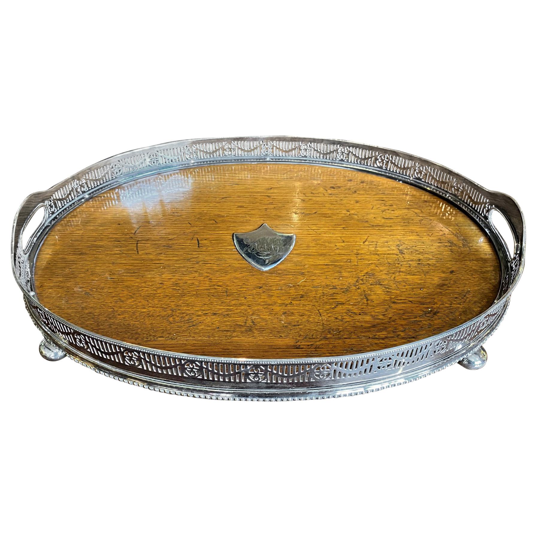 Edwardian Silver Plated and Oak Lined Tray For Sale