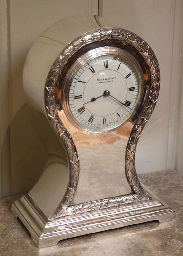 British Edwardian Silver Plated Balloon Clock For Sale