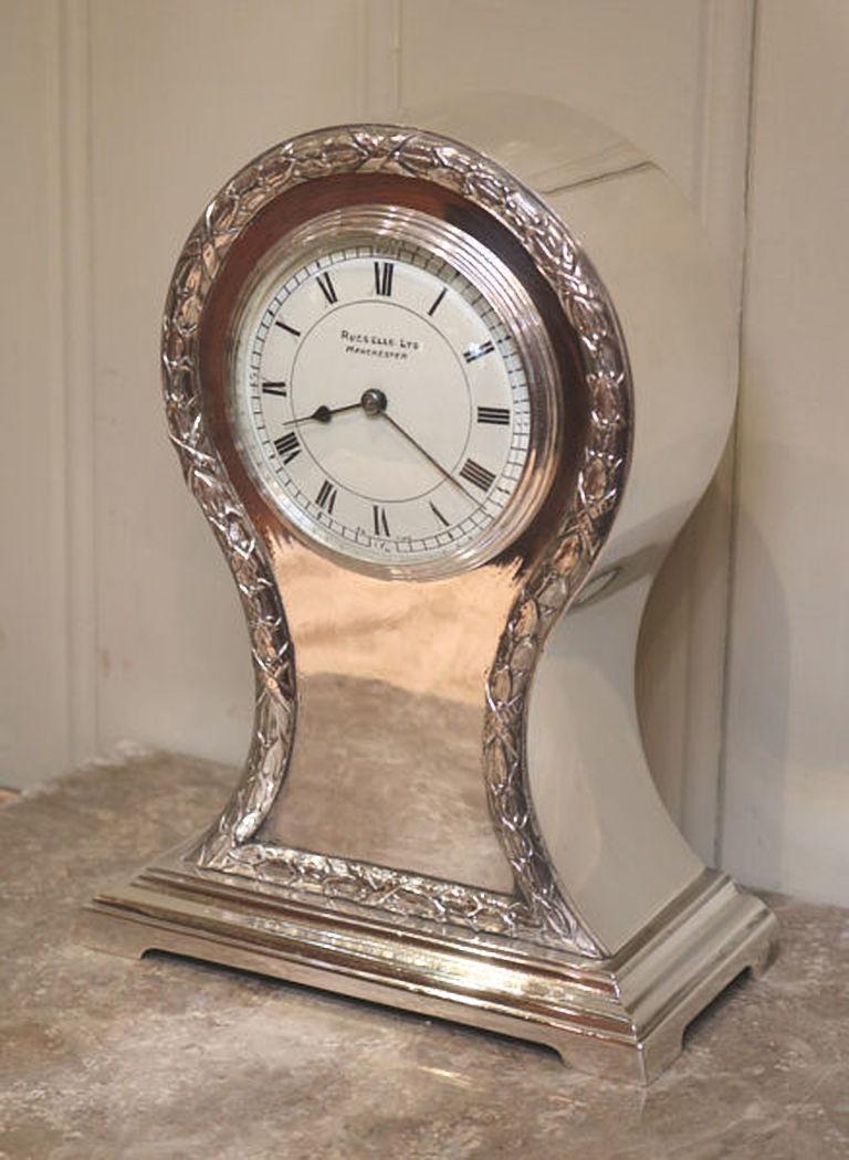 Edwardian Silver Plated Balloon Clock In Good Condition For Sale In Beaconsfield, GB