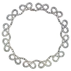 Edwardian Silver Topped Gold Infinity Bowtie Diamond Necklace ~31.9ctw Old Miner