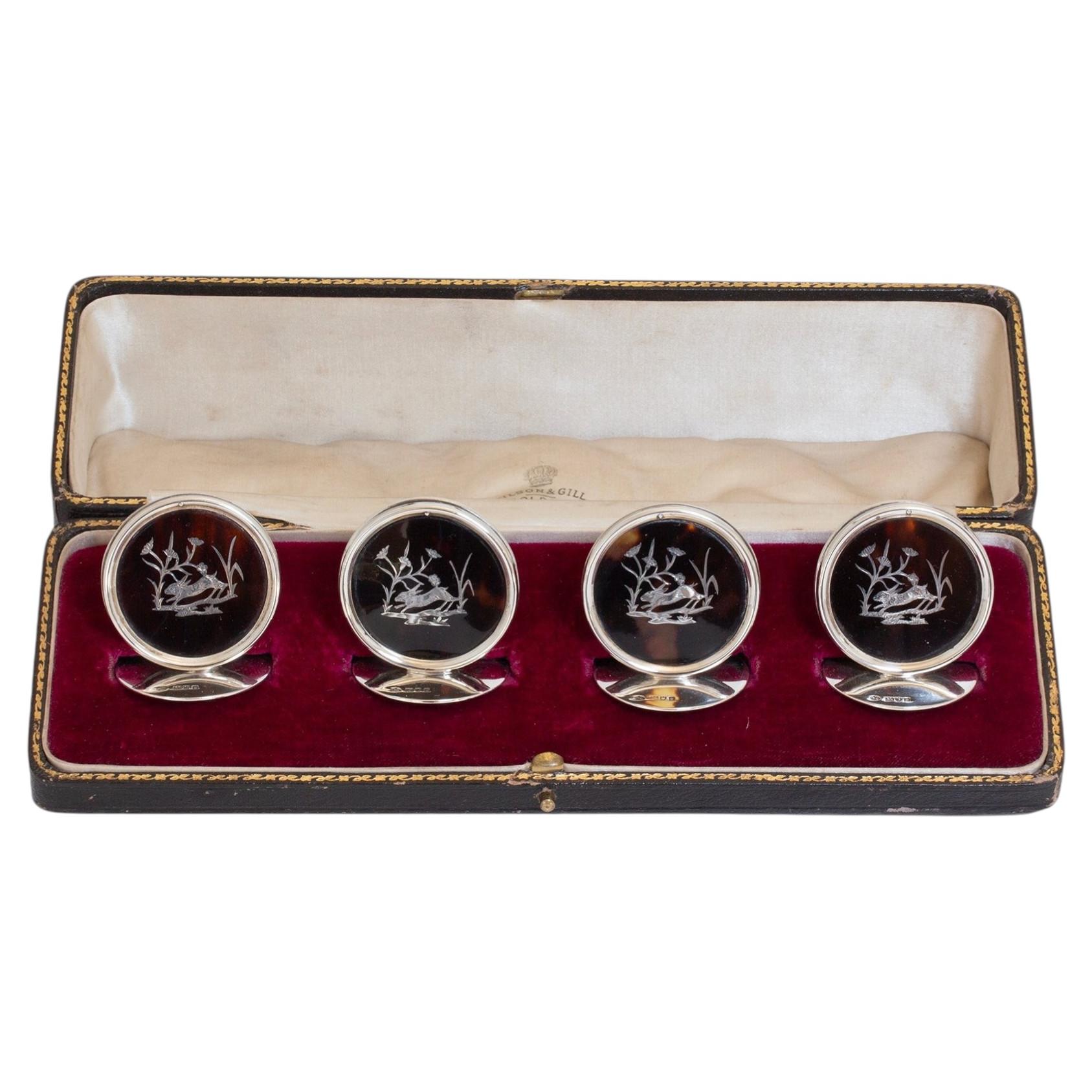 Edwardian Silver & Tortoiseshell Menu Holders by William Comyns