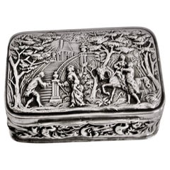 Edwardian Silver Trinket Box with Period Scene on Top, 1901, Birmingham