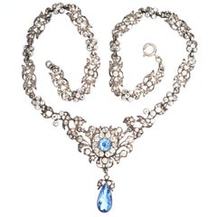 Edwardian Silver White and Blue "Aquamarine" Paste Necklace