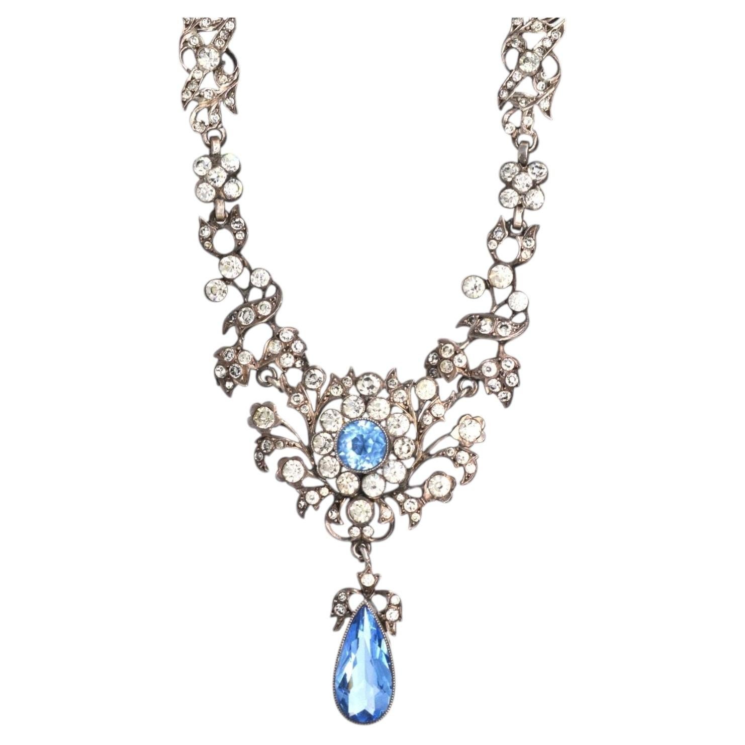 Collar eduardiano de plata con piedras de imitación «aguamarina» blancas y azules