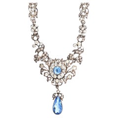Edwardian Silver White and Blue "Aquamarine" Paste Necklace
