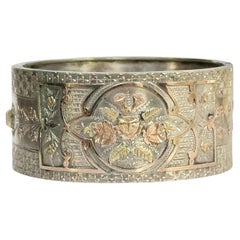 Edwardian Silver, Yellow and Rose Gold Overlay Engraved Bangle