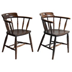 Antique Edwardian Smokers Bow Chairs, England, circa 1910