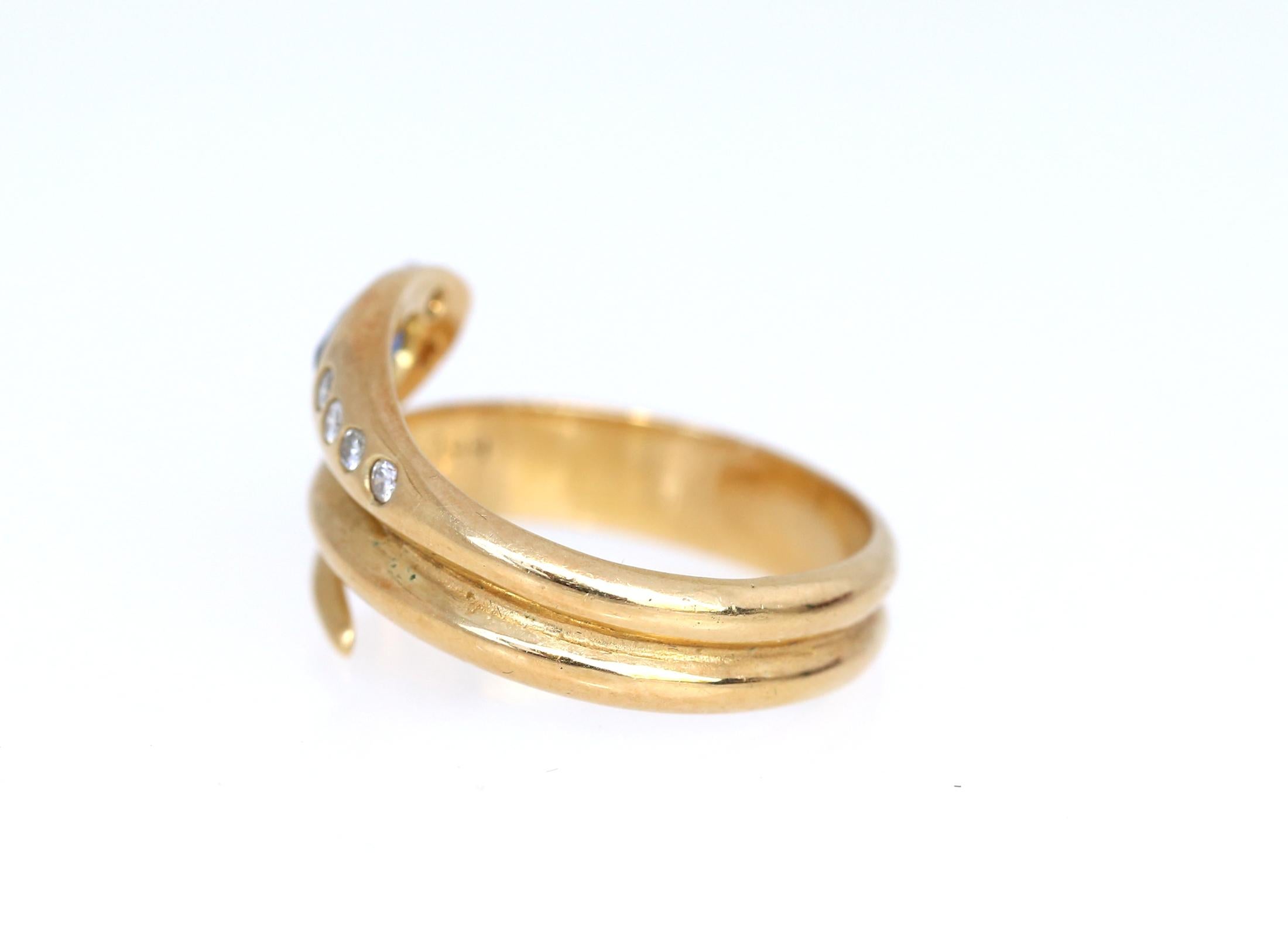 Women's or Men's Edwardian Snake Ring 18K Yellow Gold Sapphire Ruby Diamonds, 1905