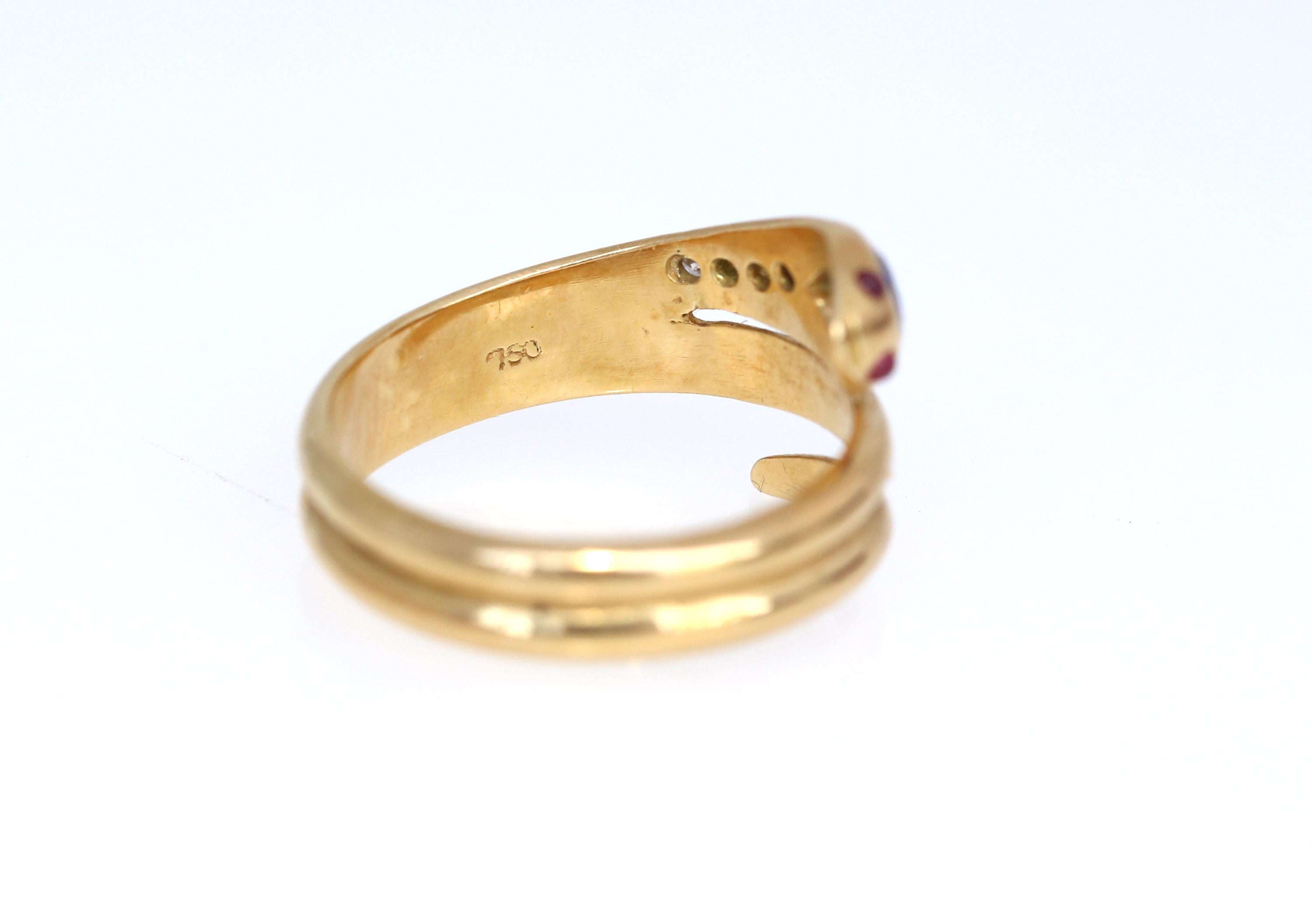 Edwardian Snake Ring 18K Yellow Gold Sapphire Ruby Diamonds, 1905 2
