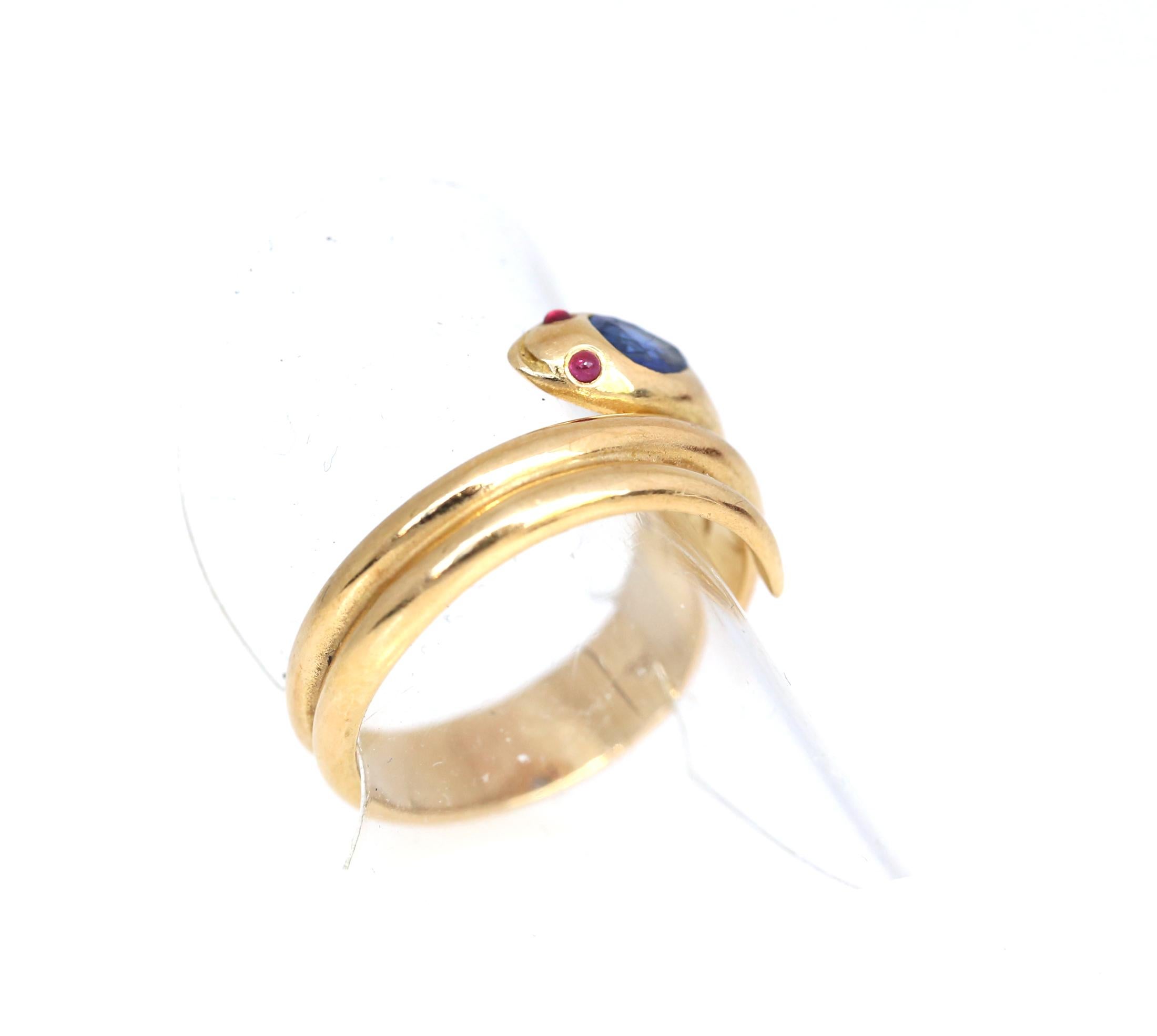 Edwardian Snake Ring 18K Yellow Gold Sapphire Ruby Diamonds, 1905 3