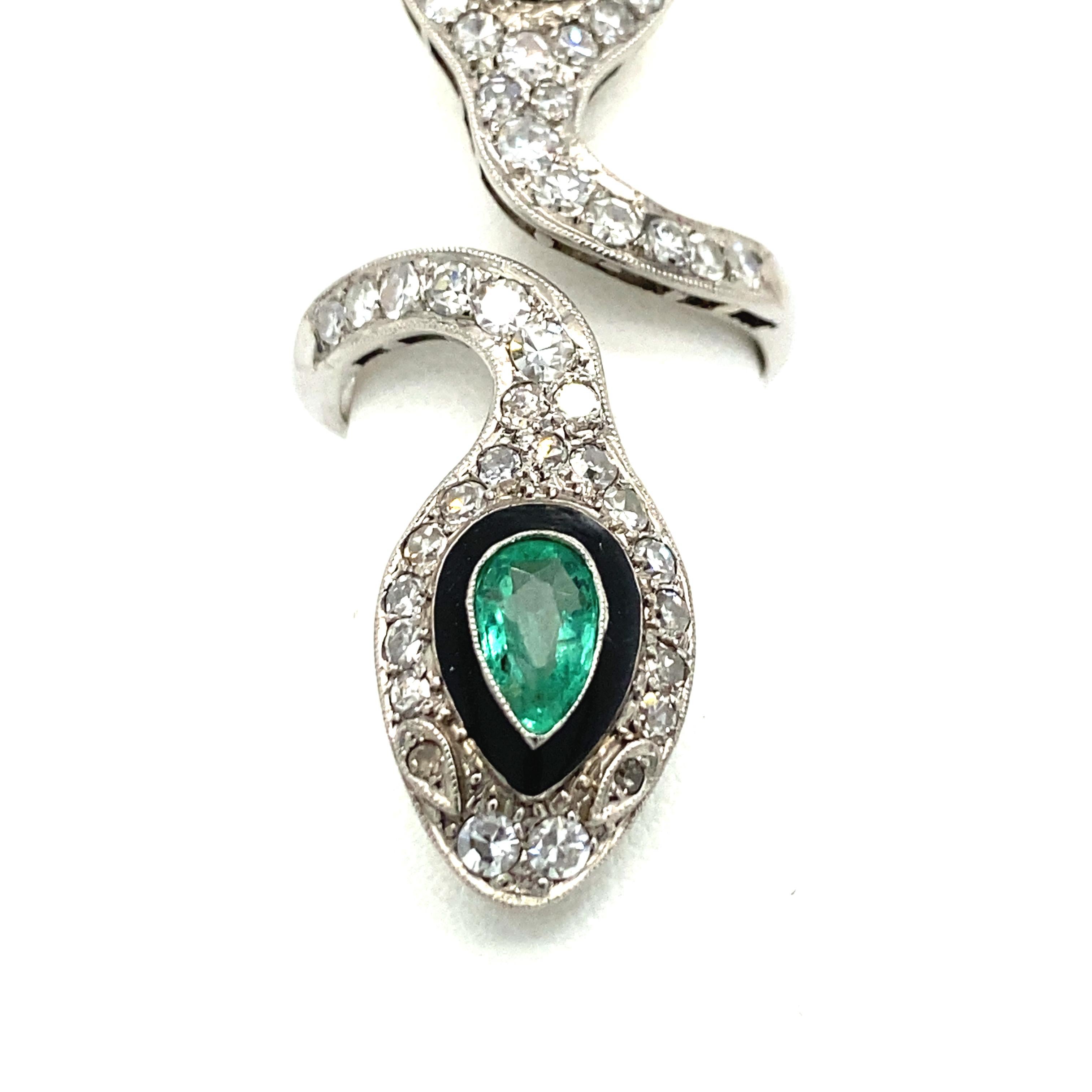 Pear Cut Edwardian Snake Ring with Emeralds and Diamonds