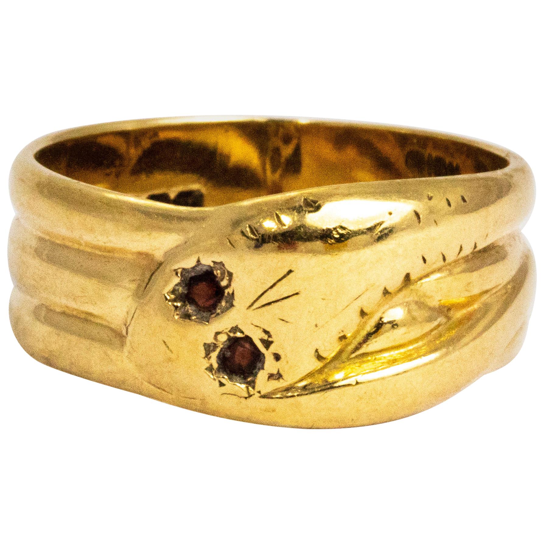 Edwardian Snake with Garnet Eyes and 9 Carat Gold Ring
