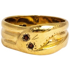 Edwardian Snake with Garnet Eyes and 9 Carat Gold Ring