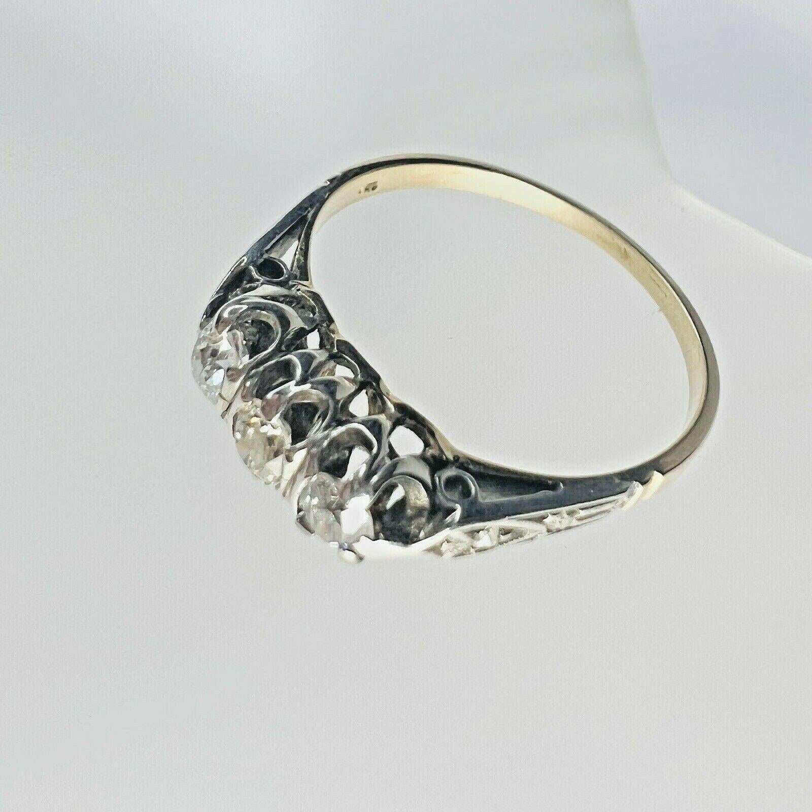 Women's Edwardian Solid 18K 3 Stone .24ctw Diamond Ring Band For Sale