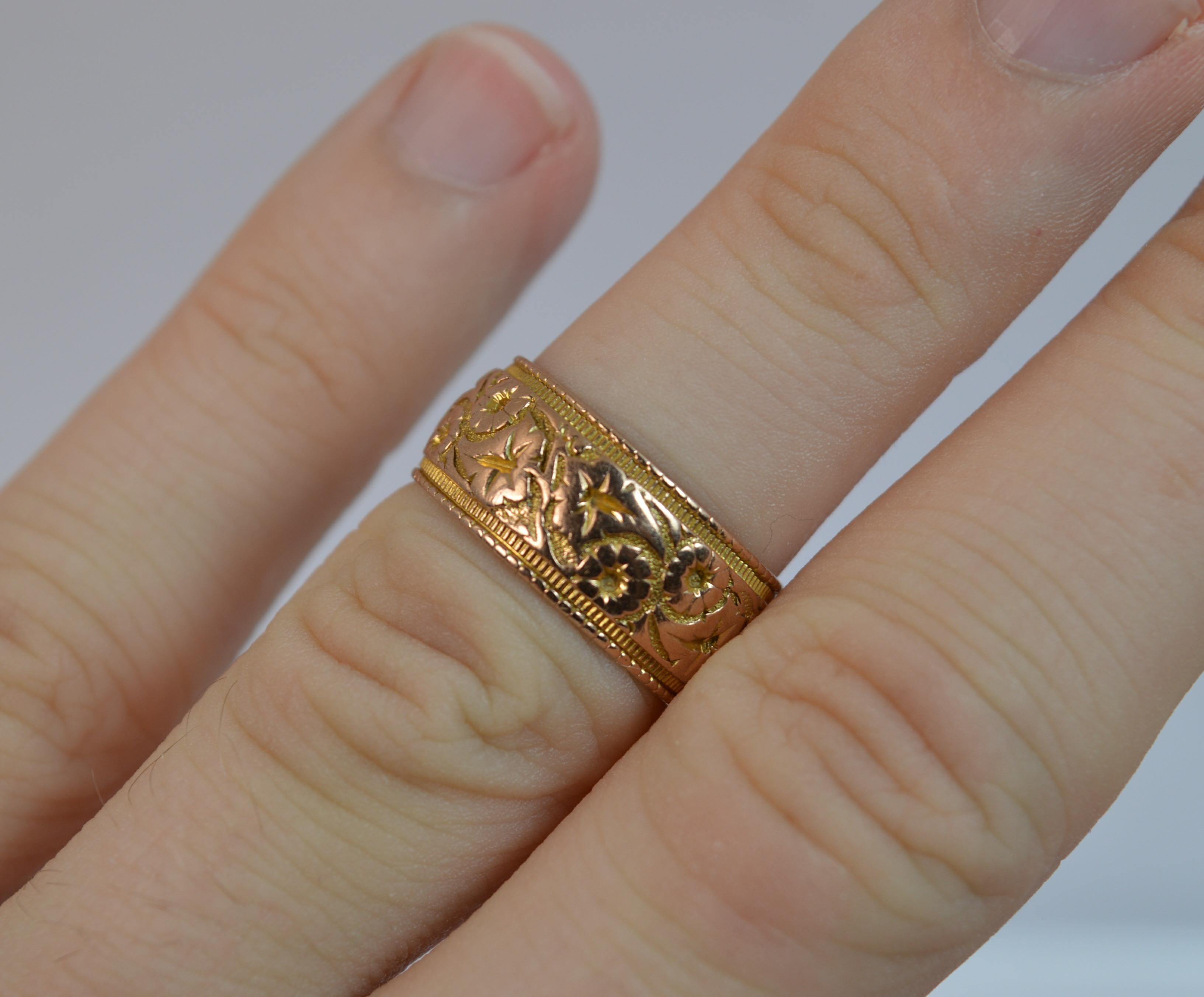 Victorian Edwardian Solid 9 Carat Rose Gold Ivy Leaf Wide Band