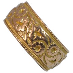 Edwardian Solid 9 Carat Rose Gold Ivy Leaf Wide Band