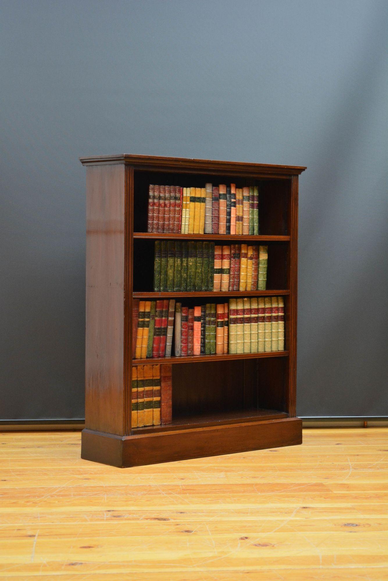 English Edwardian Solid Mahogany Open Bookcase