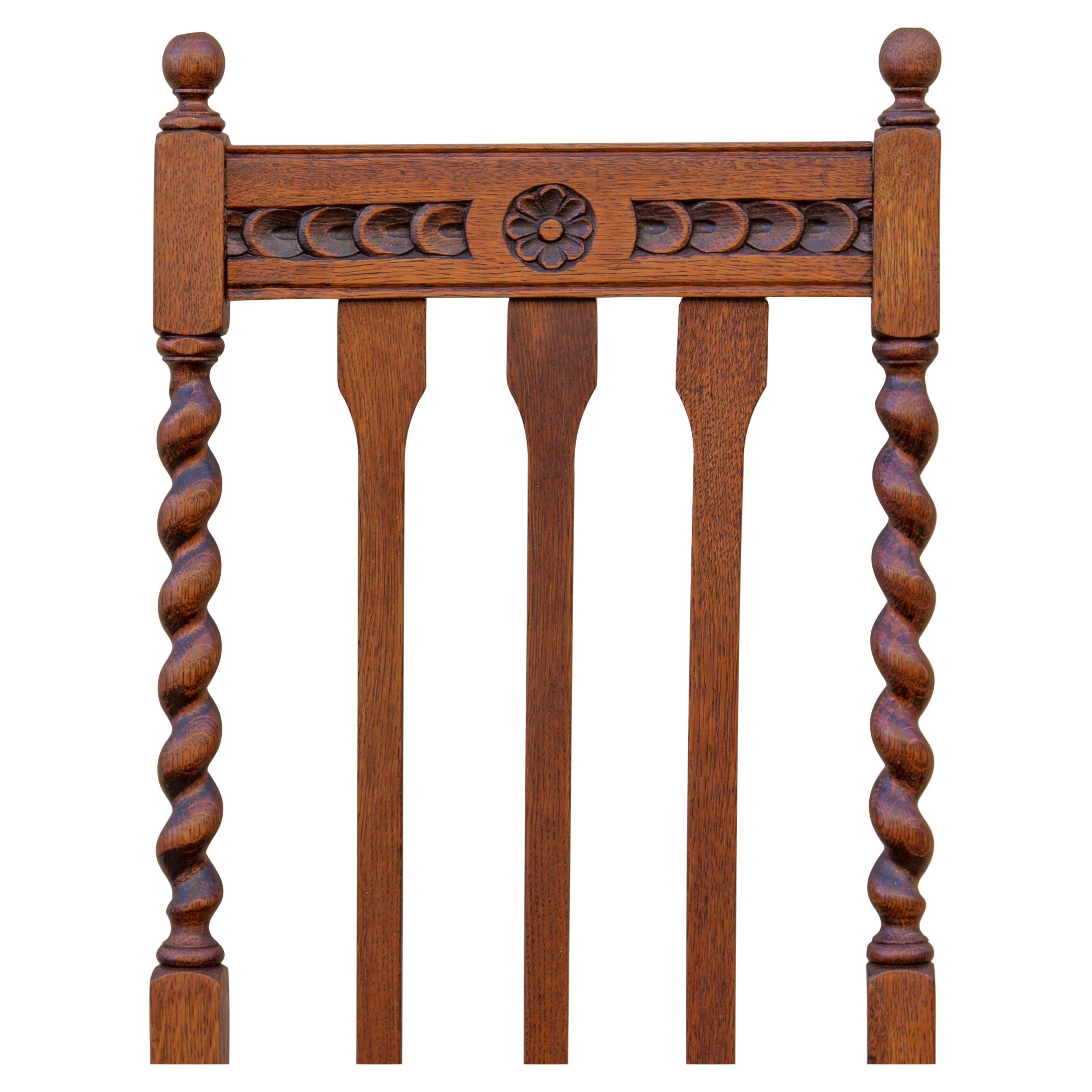 Edwardian Solid Oak Barley Twist Side Chair Red Upholstery 4