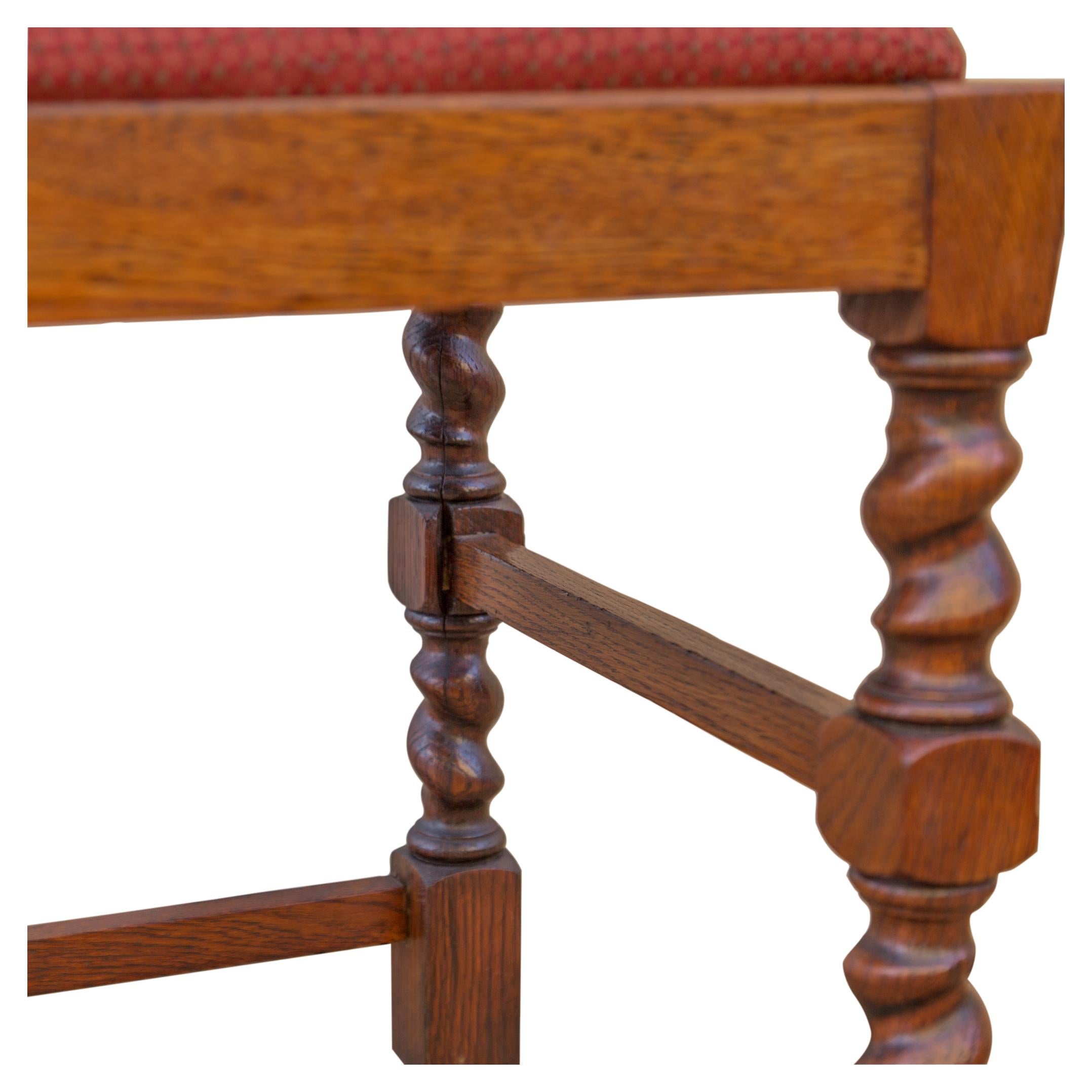 Edwardian Solid Oak Barley Twist Side Chair Red Upholstery 2