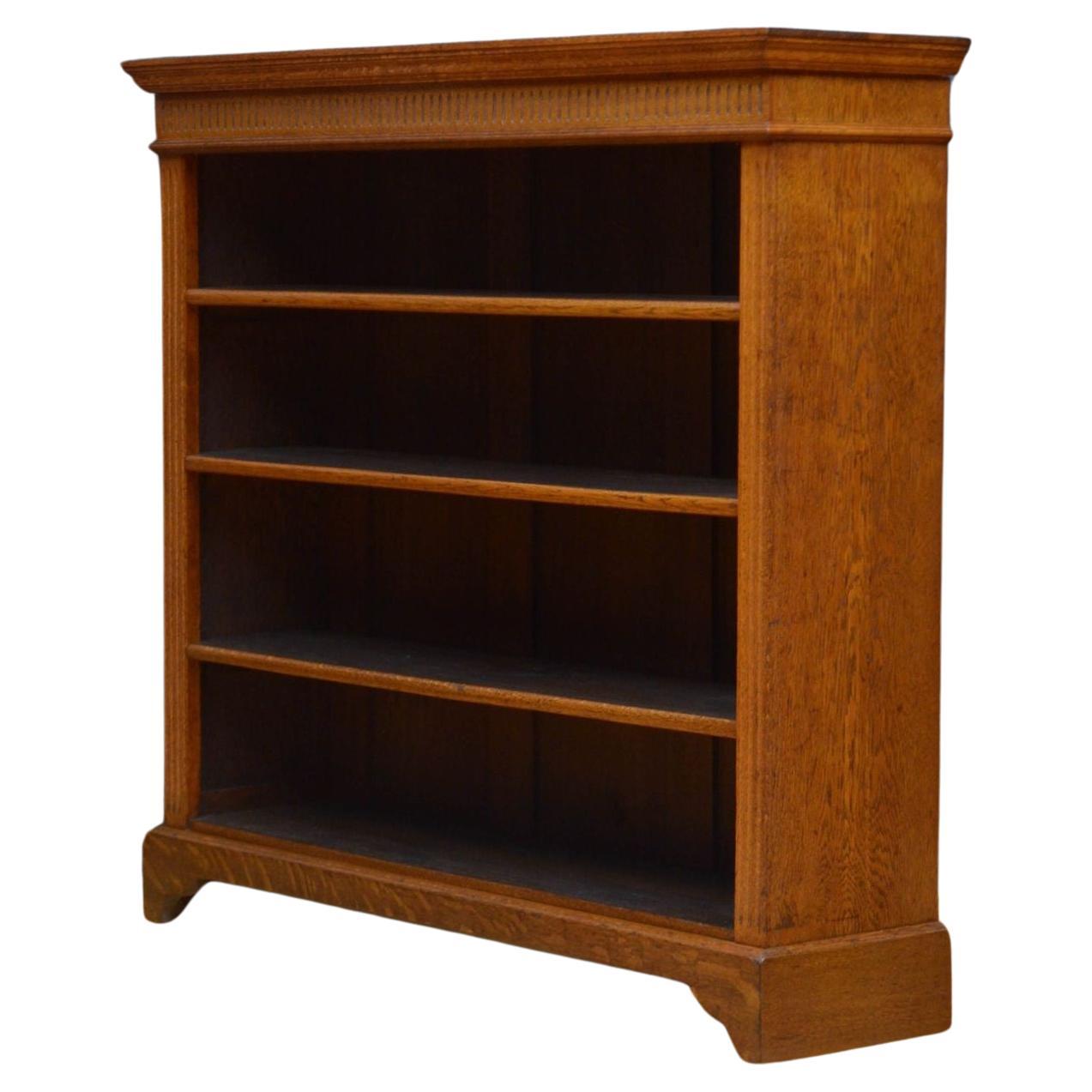 Edwardian Solid Oak Open Bookcase For Sale