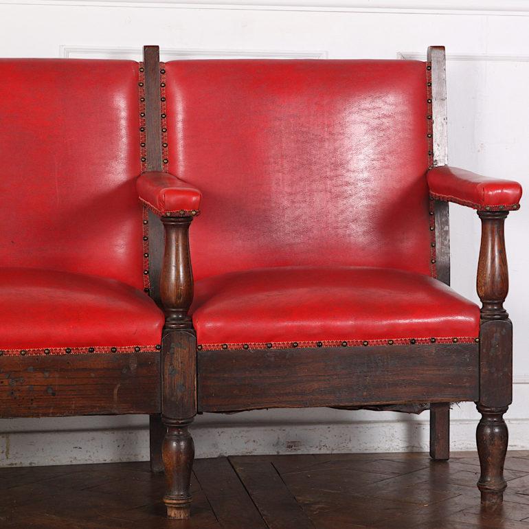 Edwardian Solid Oak Upholstered Bench  In Good Condition In Vancouver, British Columbia