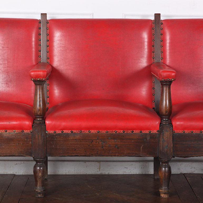 20th Century Edwardian Solid Oak Upholstered Bench 