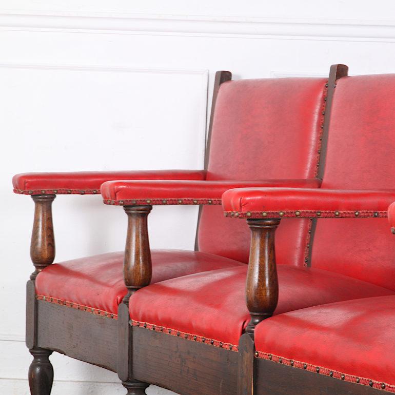 Edwardian Solid Oak Upholstered Bench  3