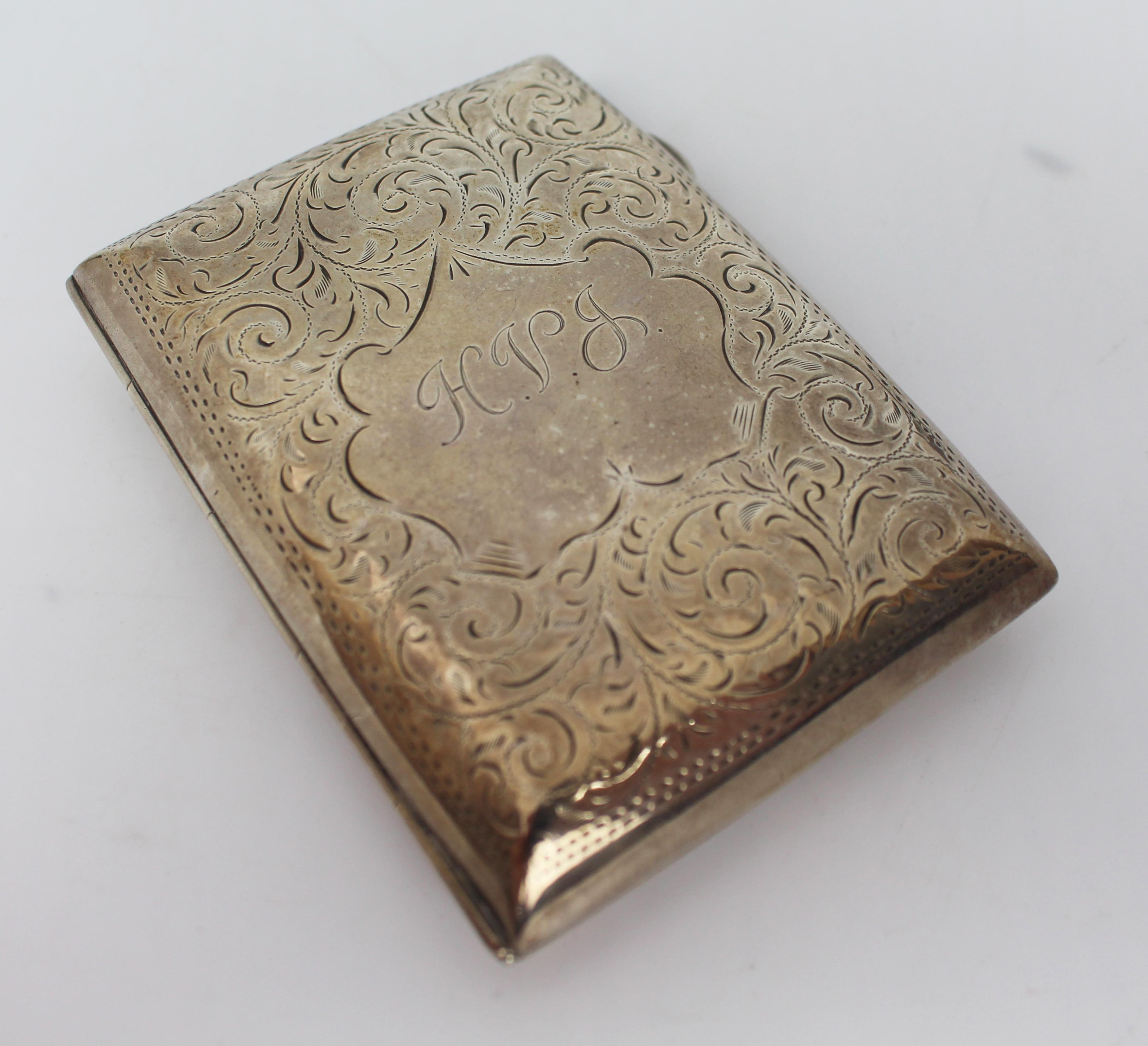 Edwardian solid silver cigarette case by Joseph Gloster.


Edwardian, English

Fully hallmarked; Joseph Gloster Ltd, Birmingham, 1906

Solid silver, silver gilt inside

Measures 6 x 8 x 1.5 cm

Weight: 58.9 g

Good condition. Minor