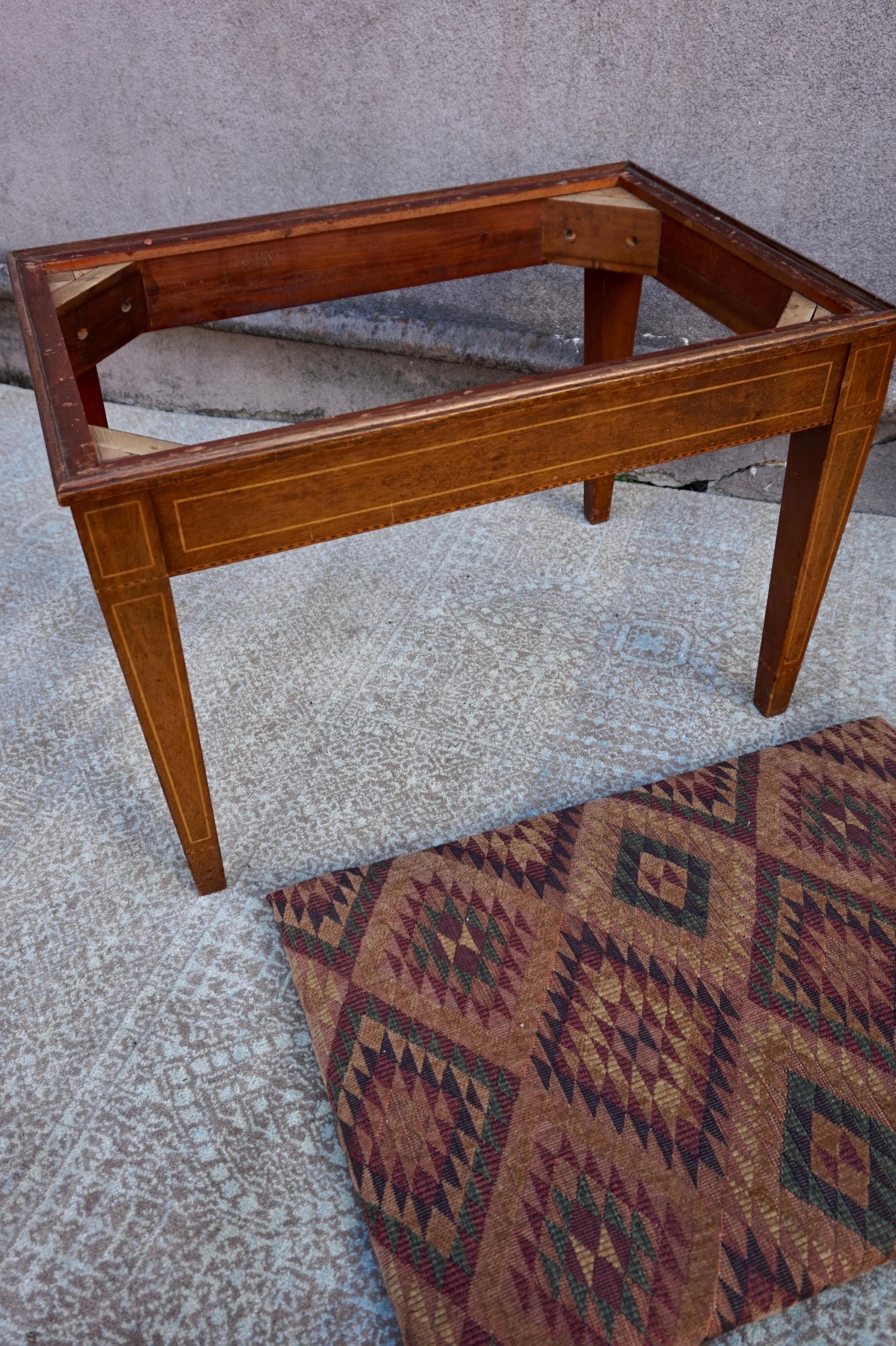 Edwardian Solid Small Foyer Bench With Satinwood Inlay & Chenille Fabric Seat For Sale 3