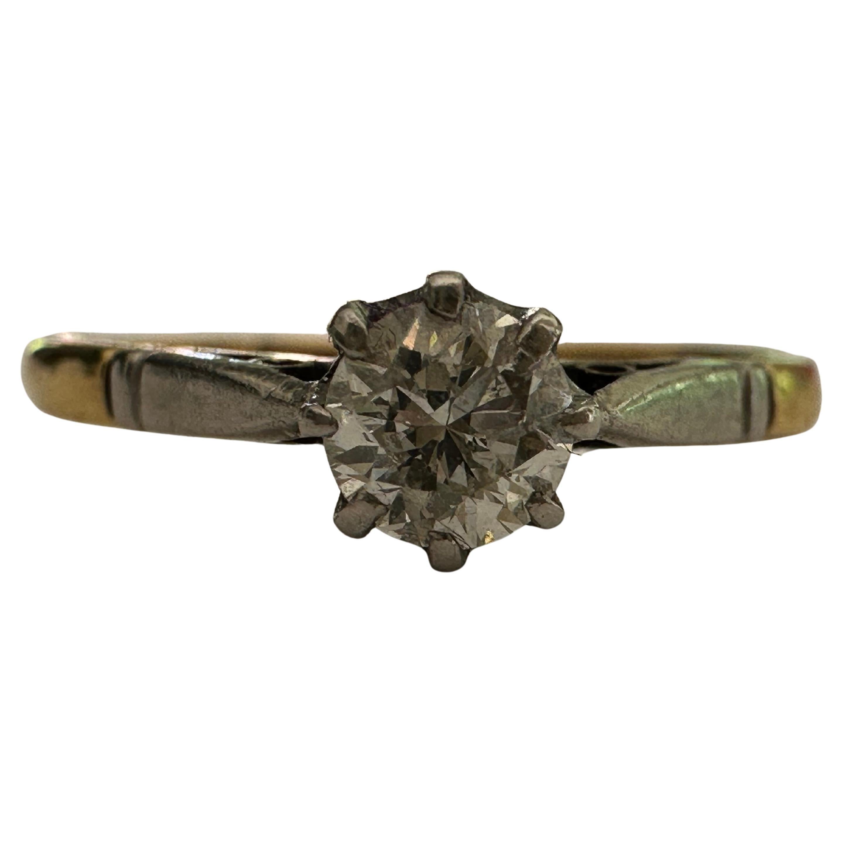 Anello edoardiano con diamante solitario e anello bicolore in oro giallo 18 carati e platino