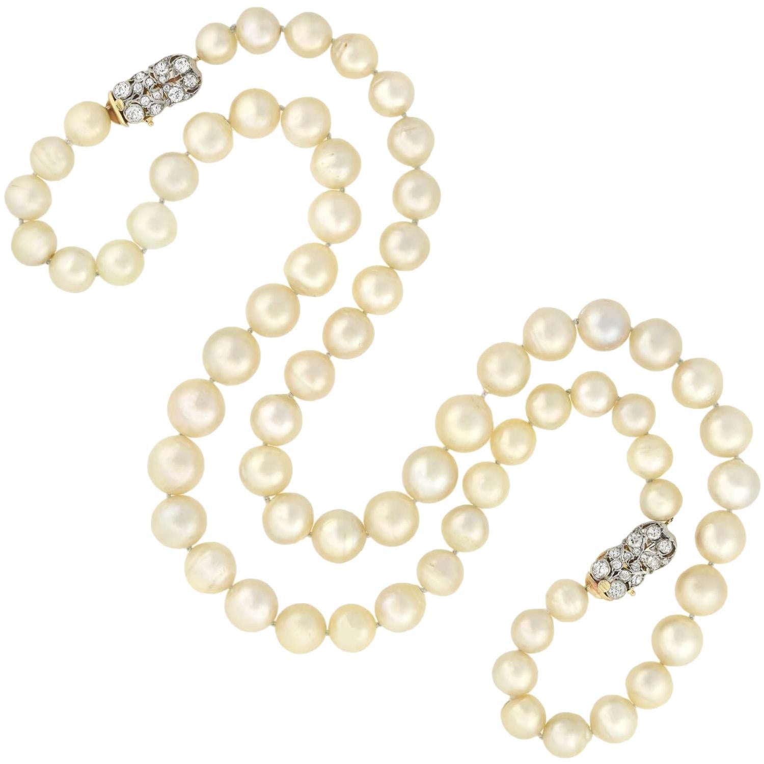 Edwardian South Sea Pearl Convertible Necklace with Diamond Clasps