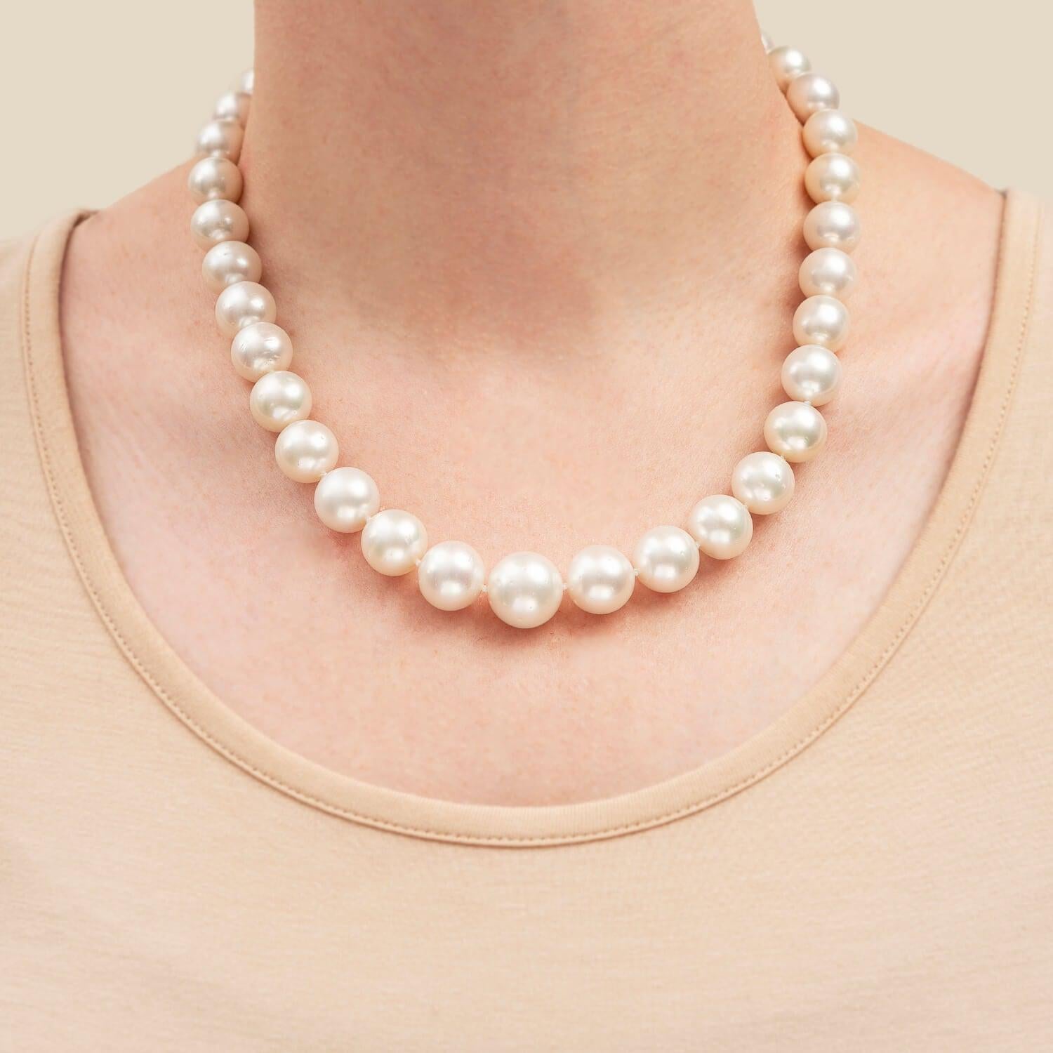 Cabochon Edwardian South Sea Pearl Necklace with Diamond + Ruby Clasp For Sale