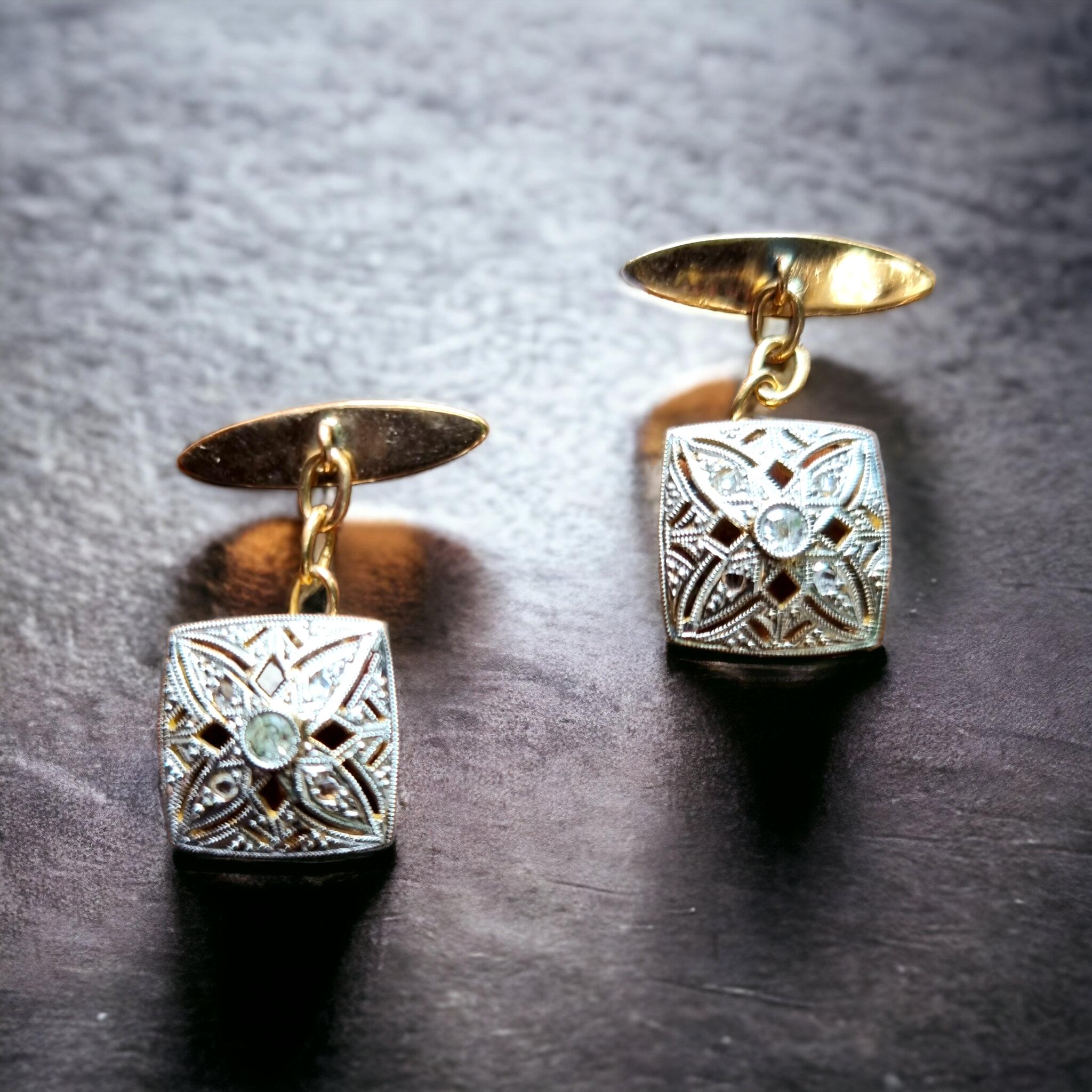 Edwardian Square Diamond Cufflinks (Early 20th Century 1901-1915) For Sale 7