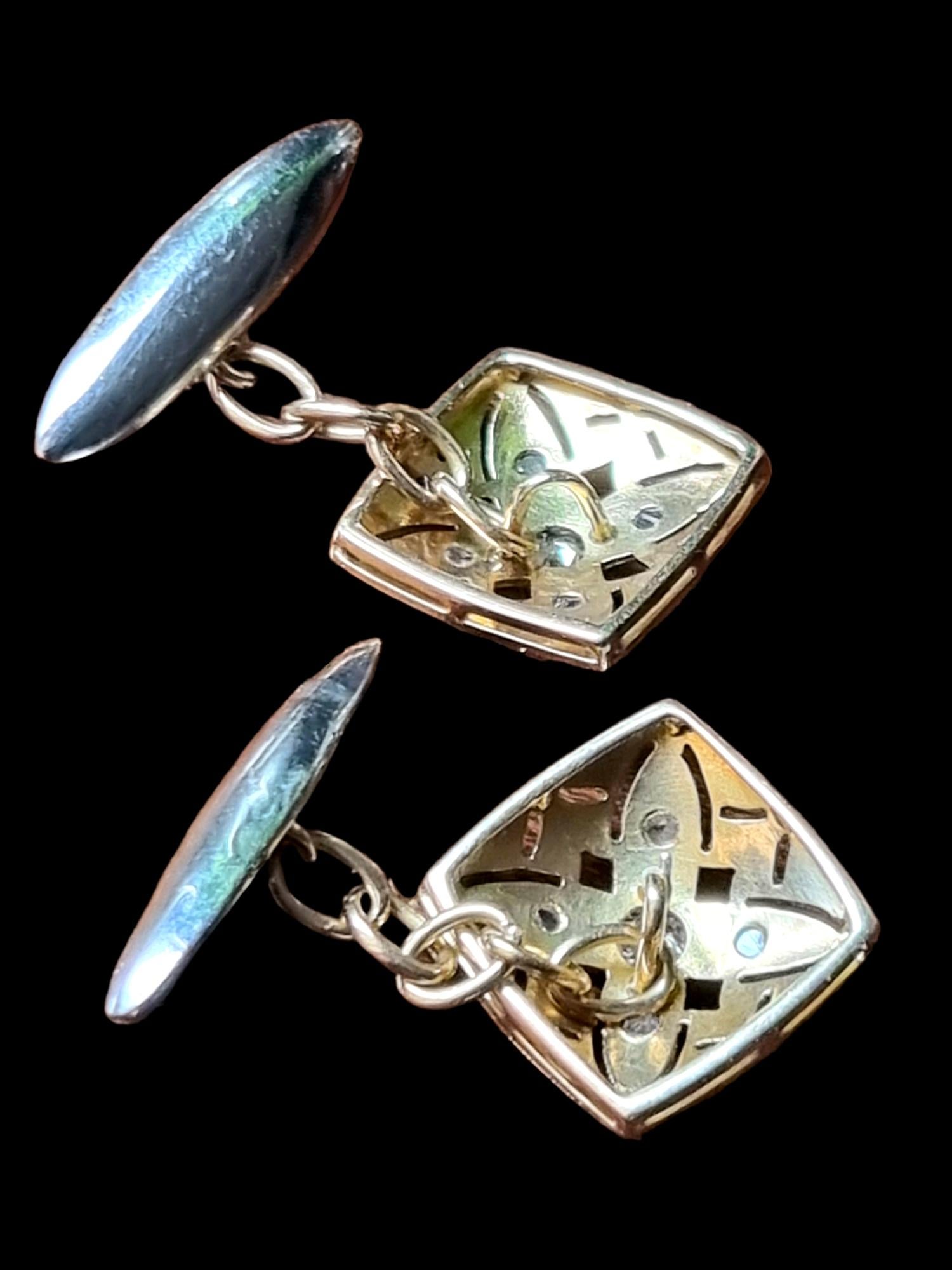 Men's Edwardian Square Diamond Cufflinks (Early 20th Century 1901-1915) For Sale