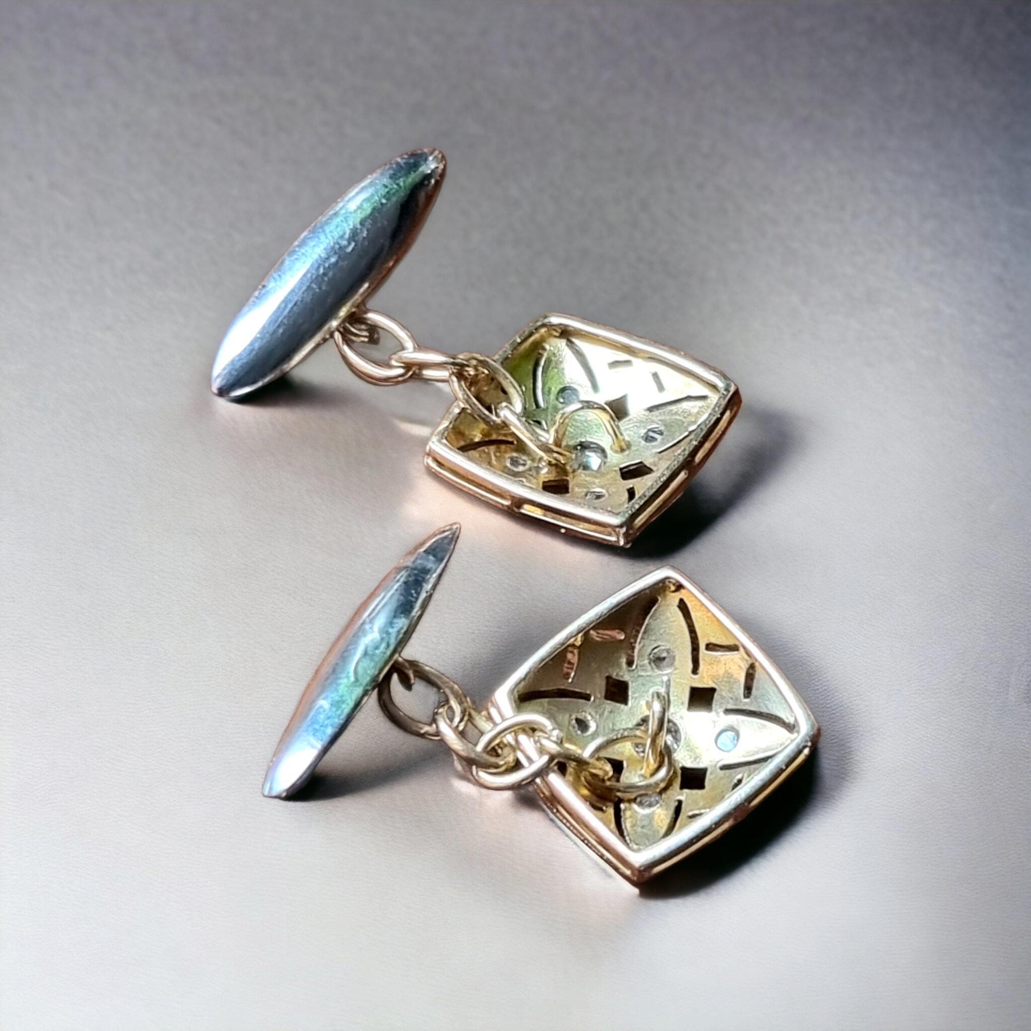 Edwardian Square Diamond Cufflinks (Early 20th Century 1901-1915) For Sale 1