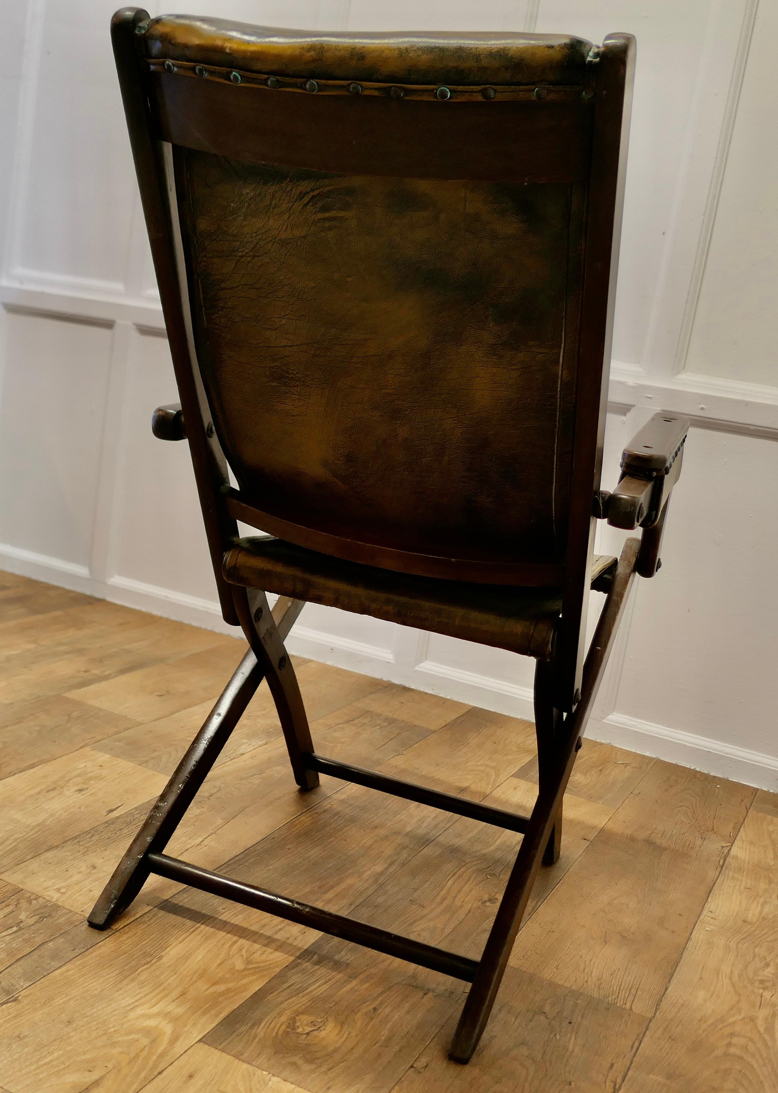 Chaise à vapeur Edwardian, chaise de pont pliante en cuir Chaise à vapeur Edwardian en vente 5