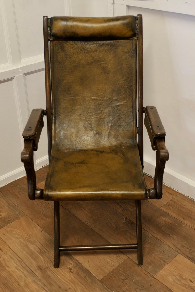 Edwardian Steamer Chair, Folding Leather Deck Chair Edwardian Steamer