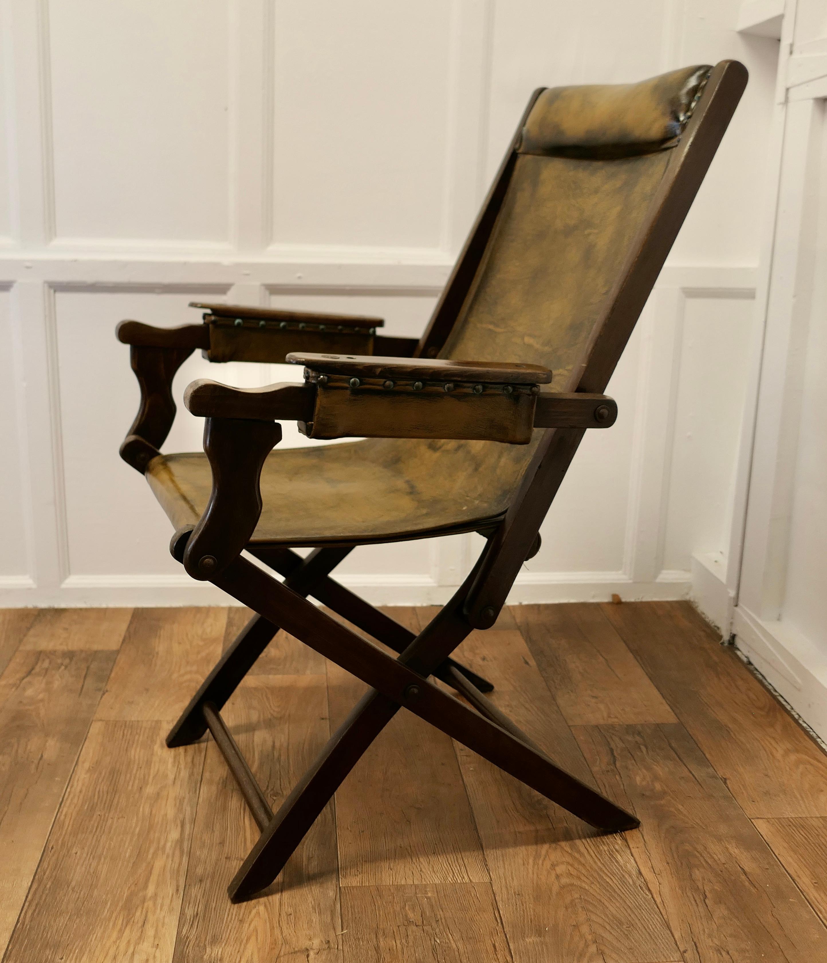 Chaise à vapeur Edwardian, chaise de pont pliante en cuir Chaise à vapeur Edwardian en vente 1