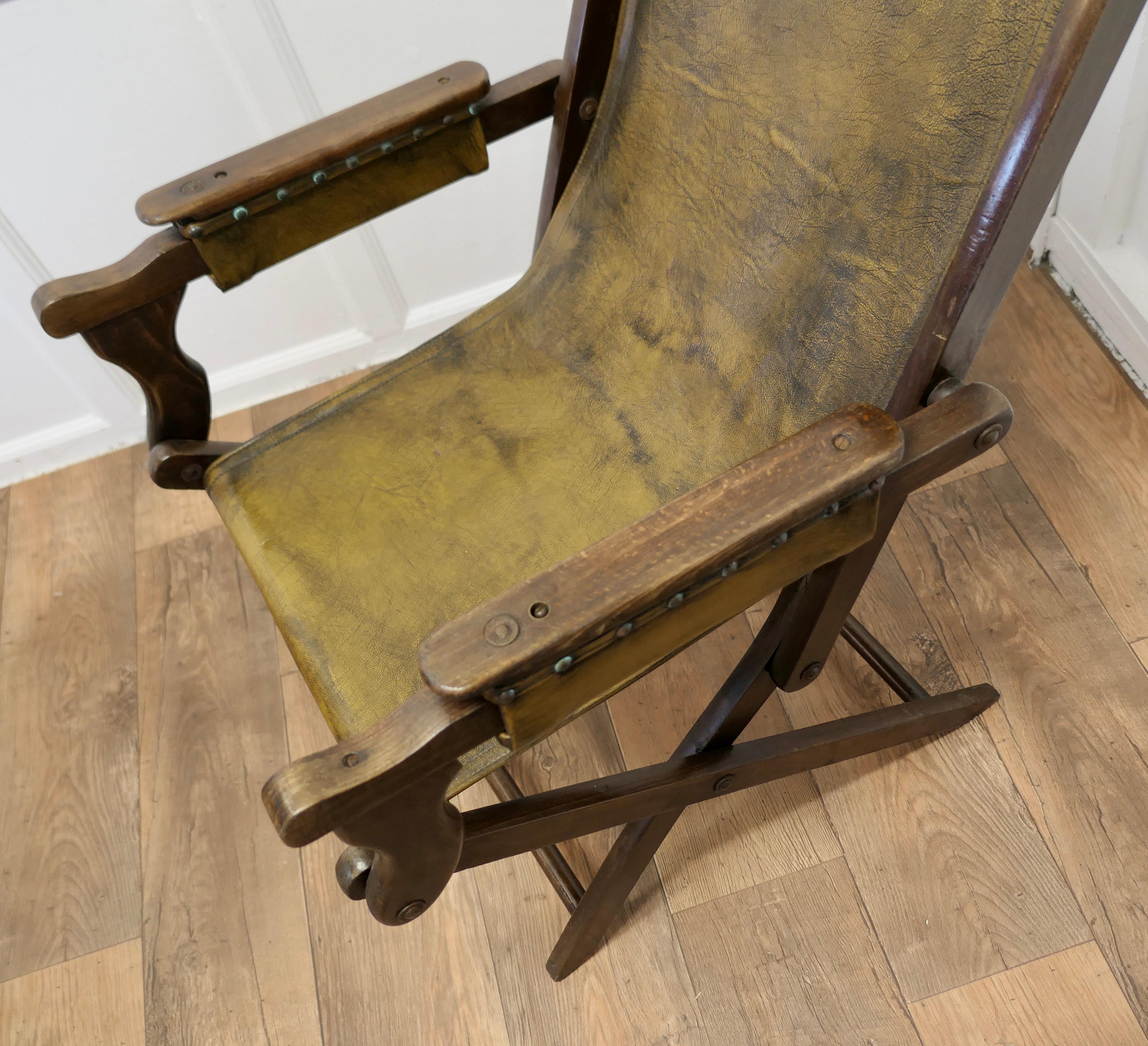 Edwardian Steamer Chair, Folding Leather Deck Chair Edwardian Steamer Chair For Sale 2