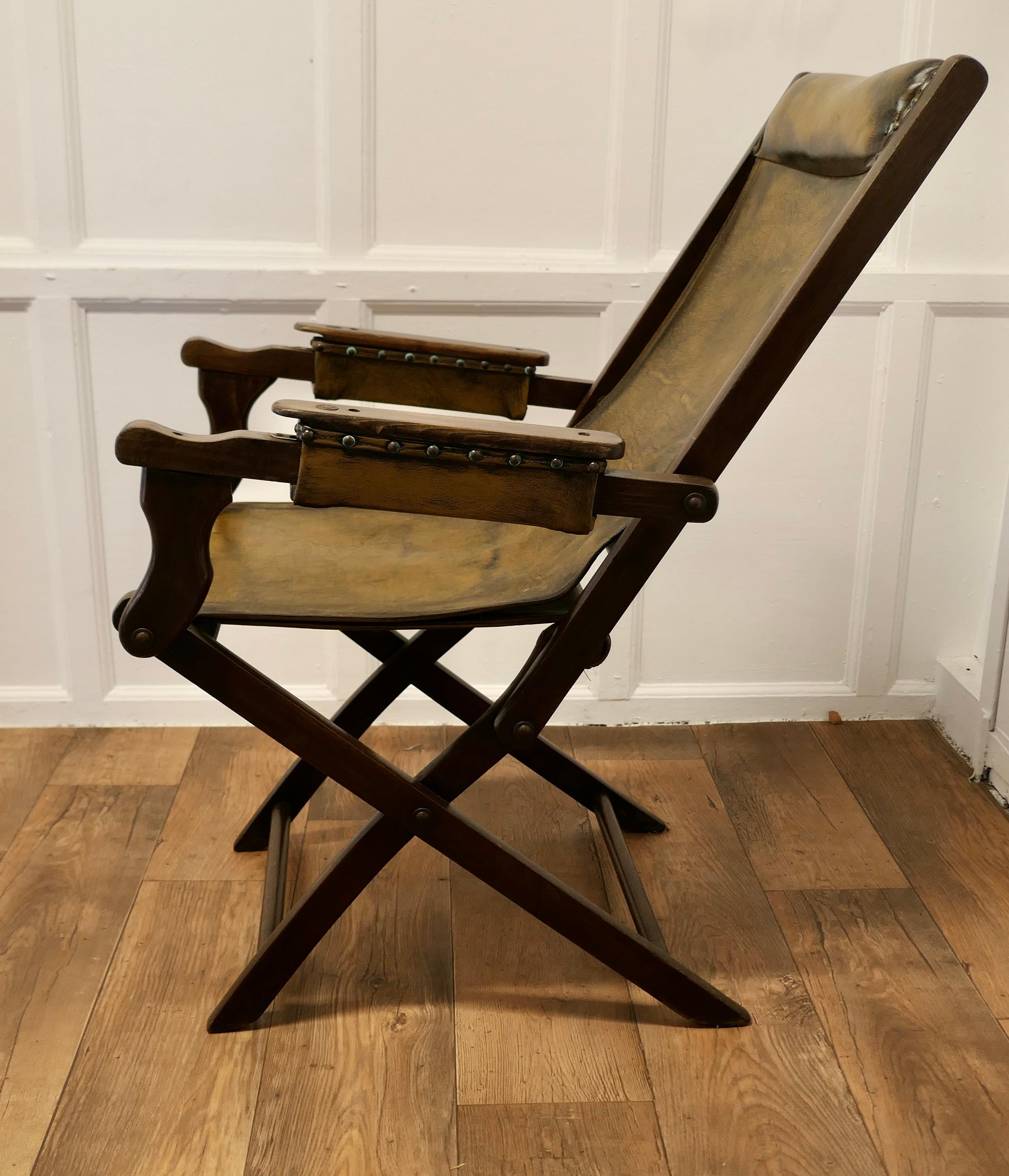 Edwardian Steamer Chair, Folding Leather Deck Chair Edwardian Steamer Chair For Sale 3