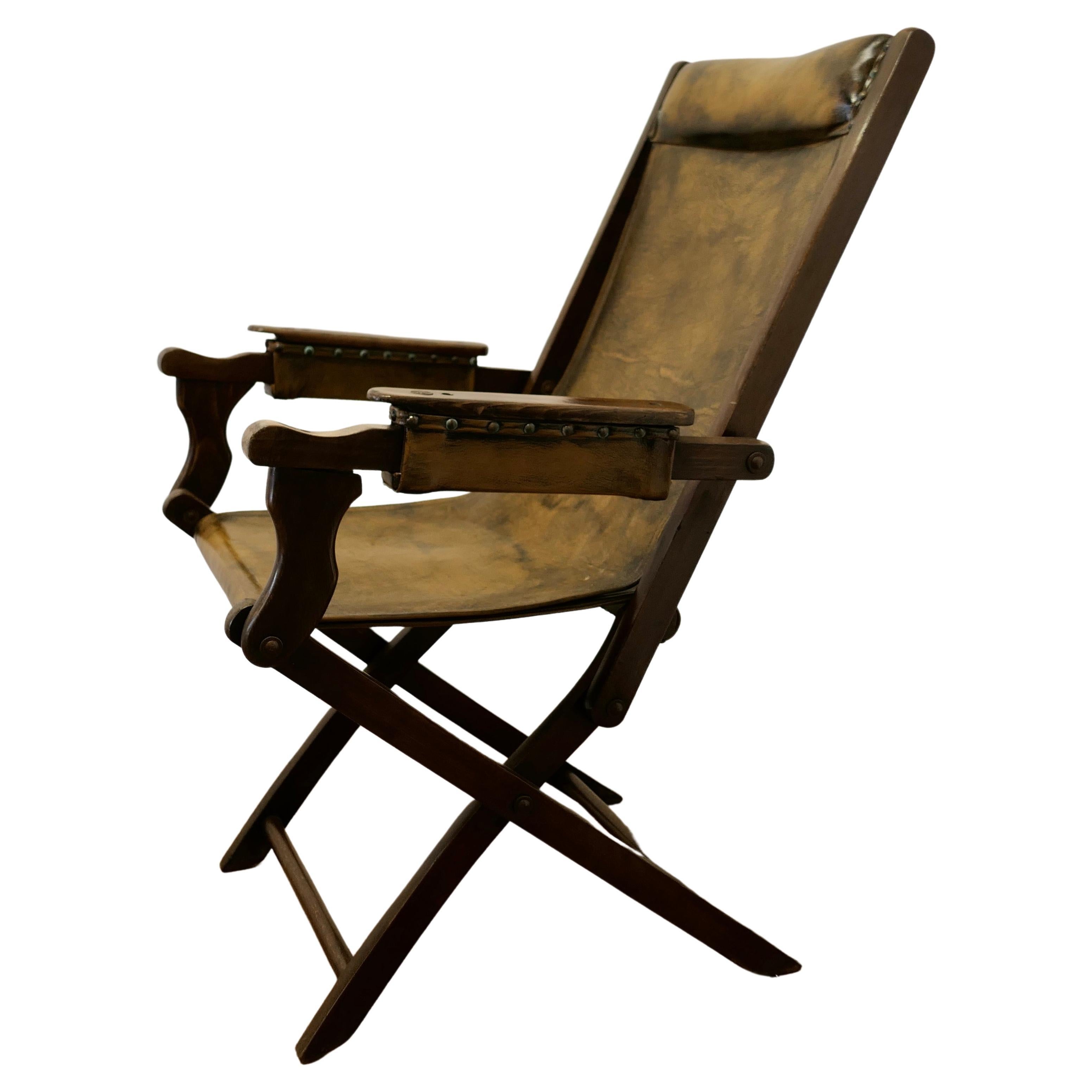 Chaise à vapeur Edwardian, chaise de pont pliante en cuir Chaise à vapeur Edwardian en vente