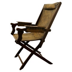 Edwardian Steamer Chair, Folding Leather Deck Chair Edwardian Steamer Chair